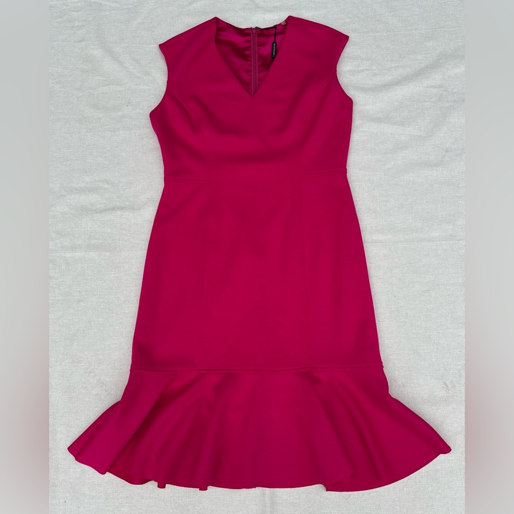 Elie Tahari Fuchsia Midi Dress with Flounce Hem